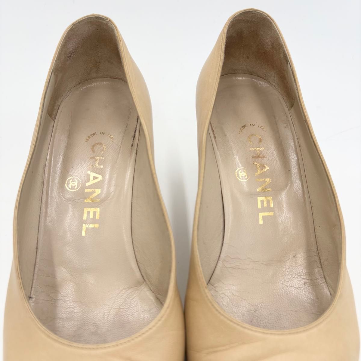 CHANEL シャネル パンプス ベージュ 4100124N0023 CHANEL シャネル パンプス ハイヒール レザー バイカラー トゥ