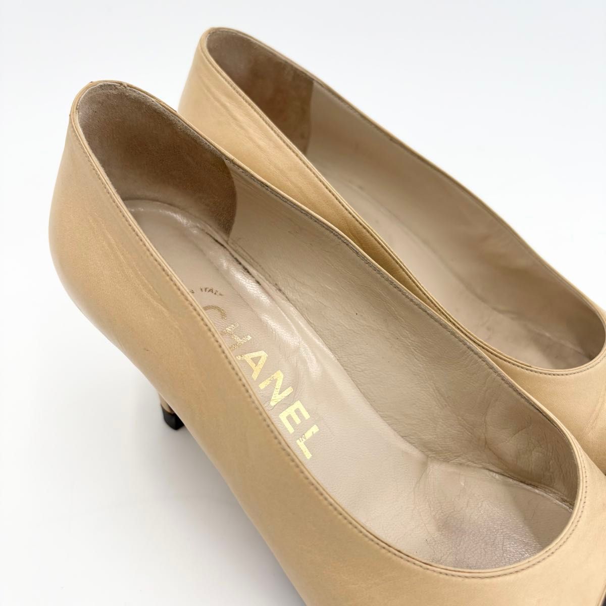 CHANEL シャネル パンプス ベージュ 4100124N0023 CHANEL シャネル パンプス ハイヒール レザー バイカラー トゥ