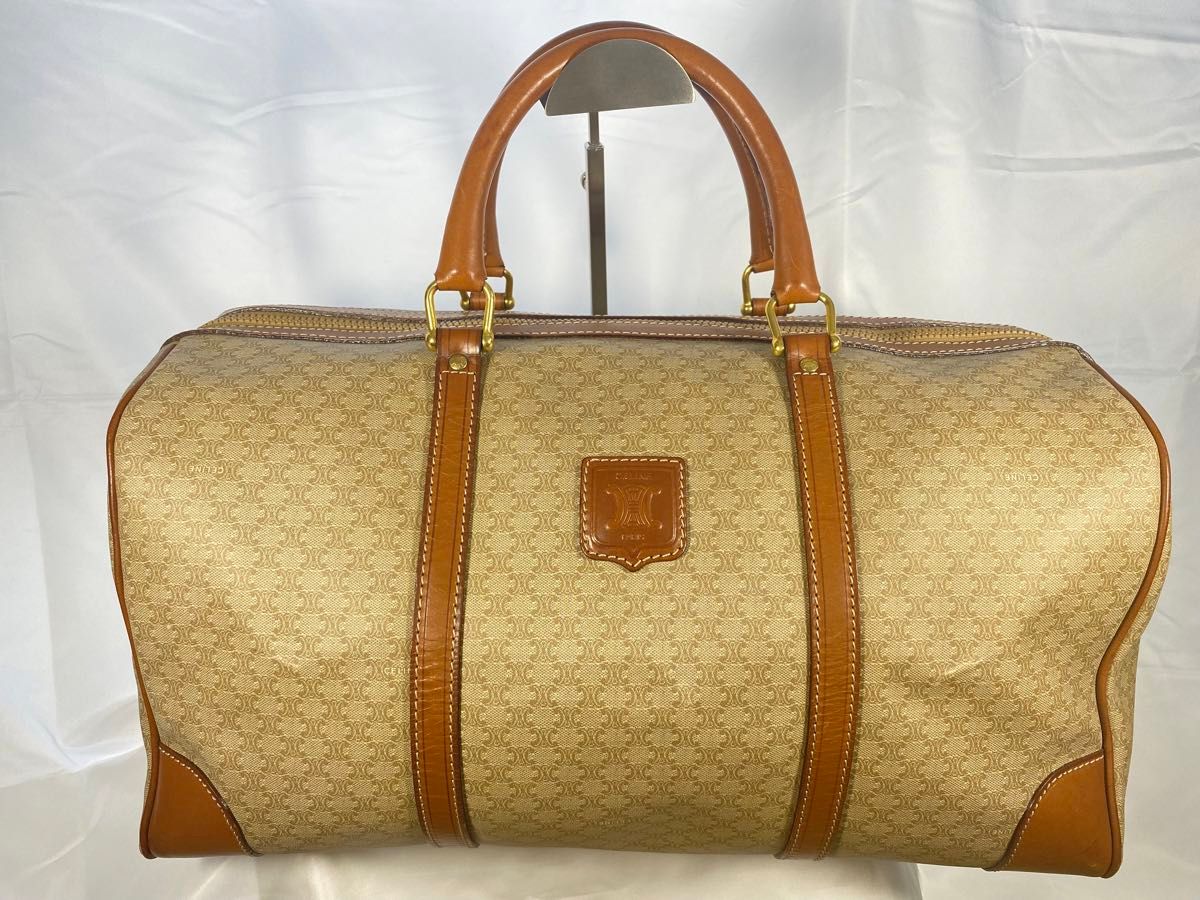 CELINE】セリーヌ ボストンバッグ ベージュ キャンバス×レザー