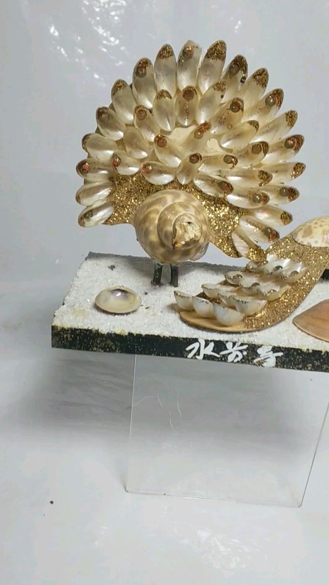 開運 ★ 貝 工芸品 貝殻細工 くじゃく 置物 孔雀 オブジェ レトロ アンティーク インテリア 飾り ハンドメイド 芸術品 小物