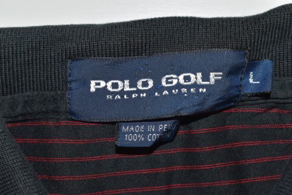 ☆US古着 POLO GOLF Ralph Lauren ポロゴルフ ラルフローレン ポロシャツ ボーダー ブラック黒×赤【L】天竺 コットン　　　　　◆2304◆_画像4