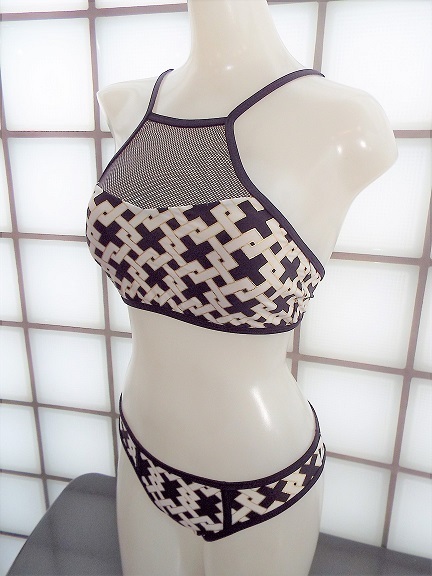  black & Gold & white S size net & print separate lady's swimsuit new goods 