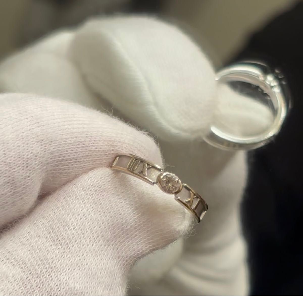 中古美品Tiffany Atlas K18 アトラス リング 1pダイヤ6.5号 TIFFANY&Co. ホワイトゴールド 750