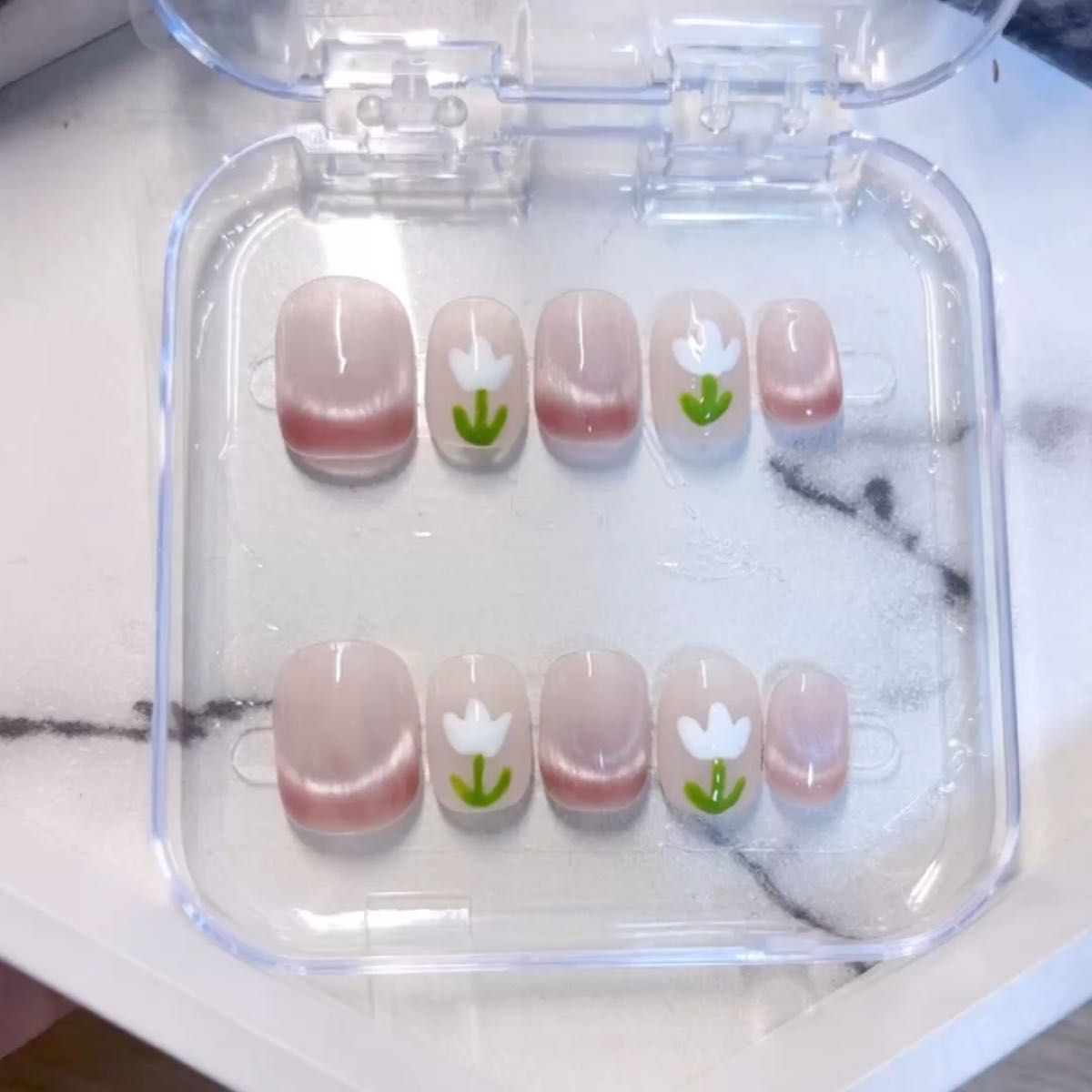 【19】手作りネイルチップ ジェルネイルチップ マグネットネイル お花モチーフ ベリーショートスクエア 1 5 4 5 8