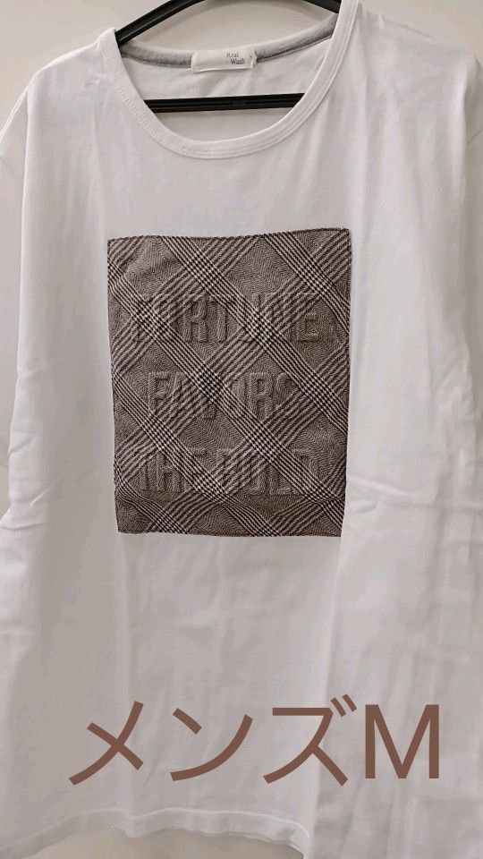 メンズM【チェック ロゴTシャツ】 ホワイト トップス 半袖 身幅約44㎝ メンズ レディース キッズ