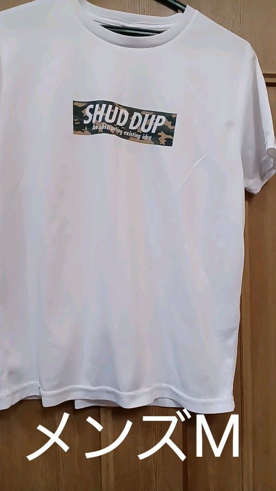 メンズM【吸汗速乾Tシャツ】 M ホワイト ロゴプリント 身幅約48 肩幅約41 袖丈約16 着丈約63 レディース キッズ