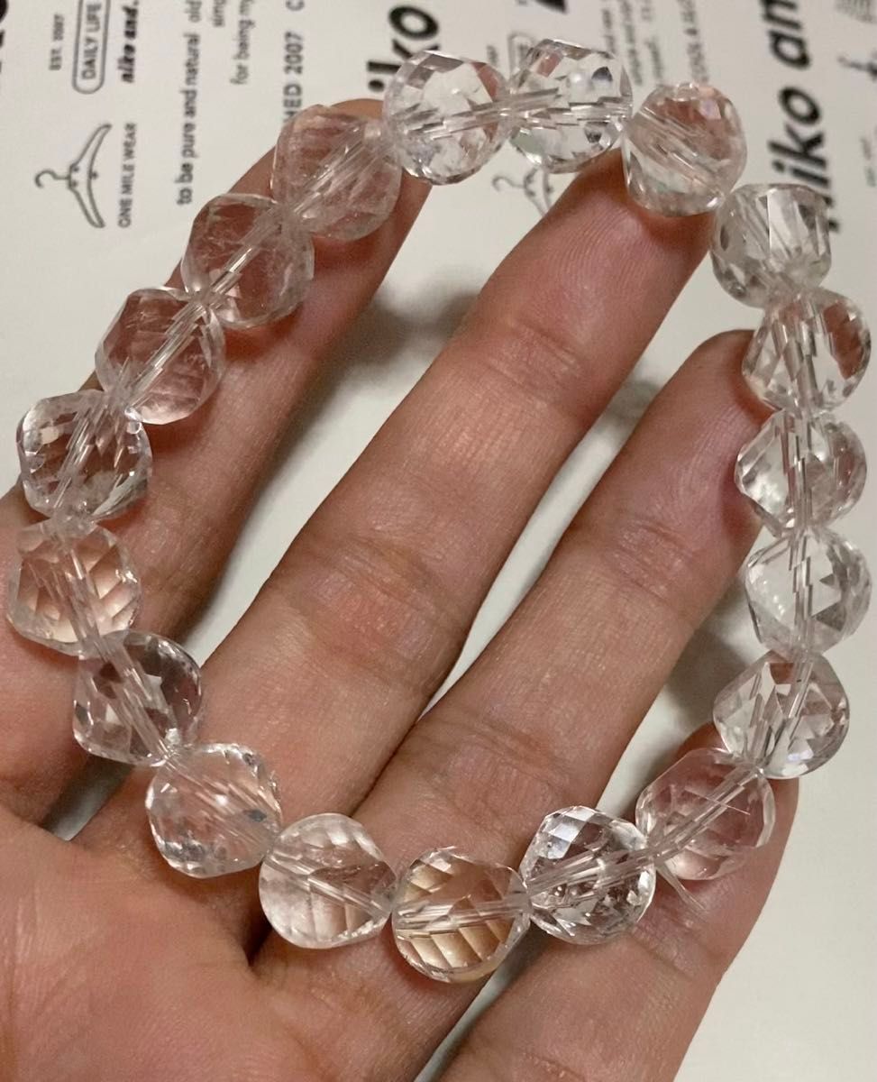 高品質 天然石 カット水晶 ユニークカット ブレスレット パワーストーン 浄化