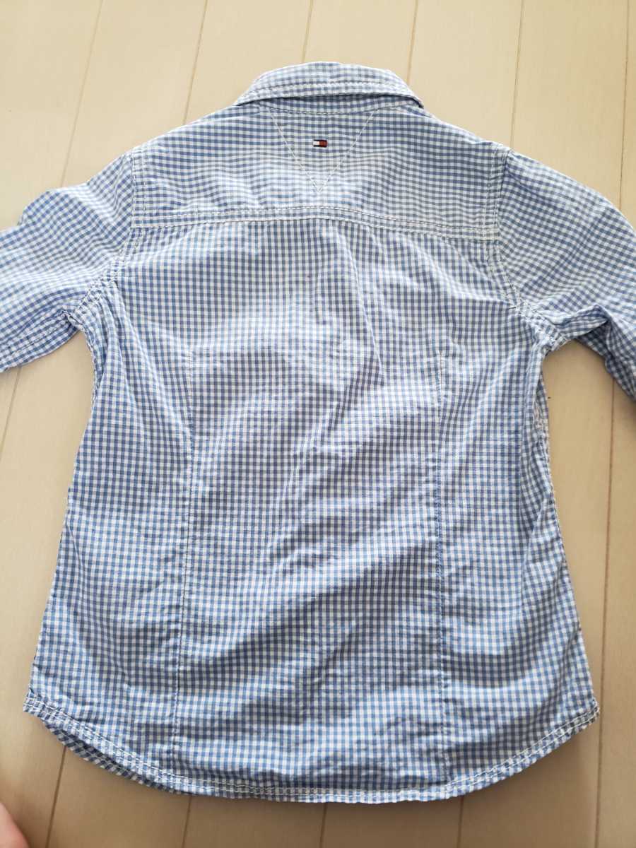  Tommy Hilfiger long sleeve shirt 2 pieces set white shirt silver chewing gum check pattern shirt 4T 100cm for girl anonymity delivery spring clothes clear weather. day presentation 
