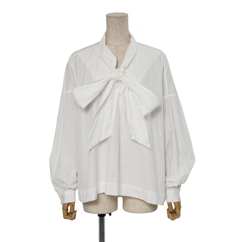 SMH4961＝未使用*イタリア制*ジェジア/jejia*ボウタイ*ドロップショルダー*コットンシャツ*ブラウス*サイズ42*ホワイト系