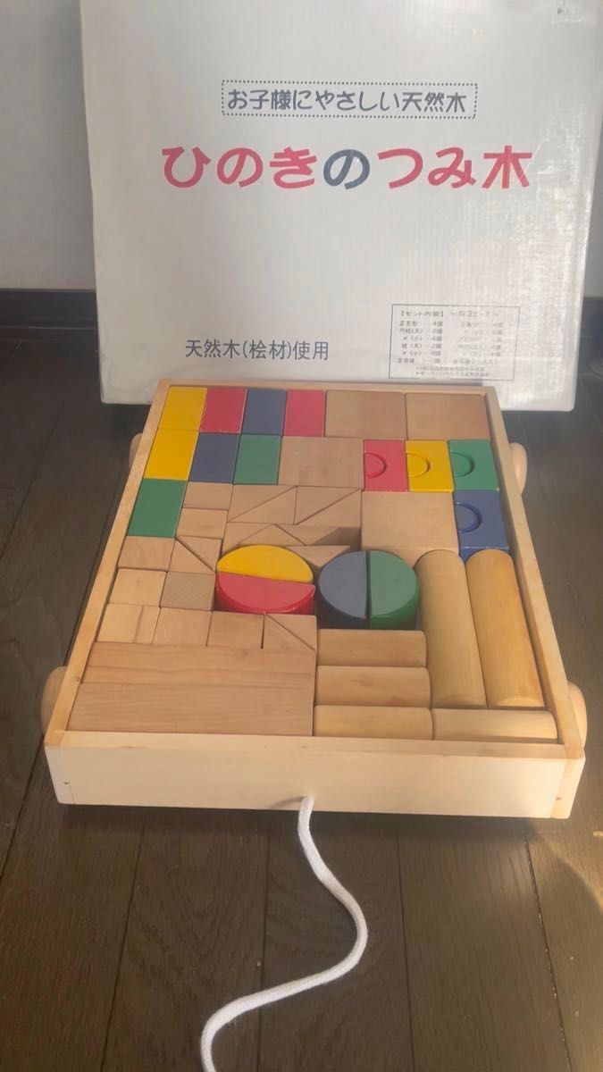 【天然木・知育玩具】檜のつみ木52ピースと木製ケース