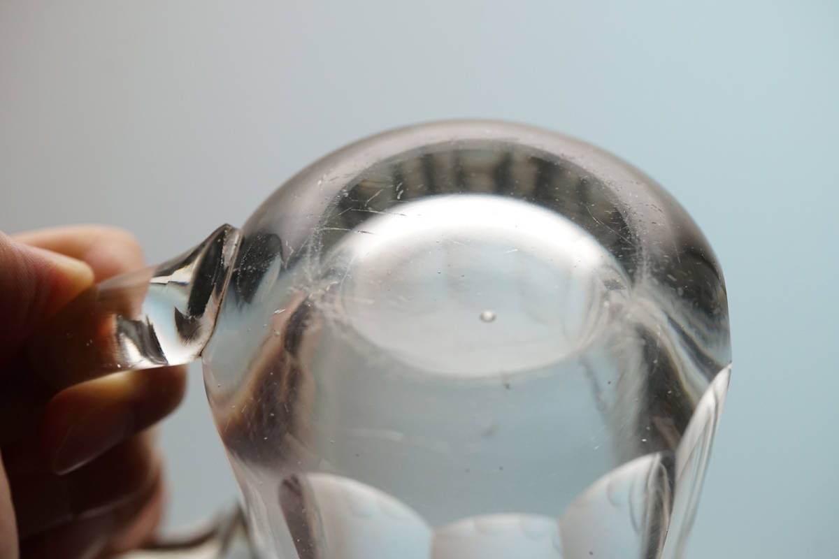 手吹きガラスのビストロ手付きビアマグ 面取グラス / 19世紀・フランス / アンティーク 古道具 硝子 ガラス 01_画像5