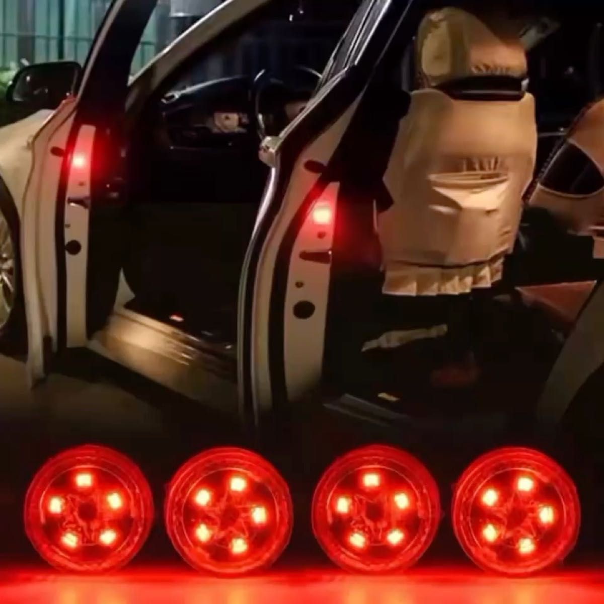 【新品未使用品】4Pcsワイヤレス磁気スイッチ 車のドア開口部警告灯 5 LED