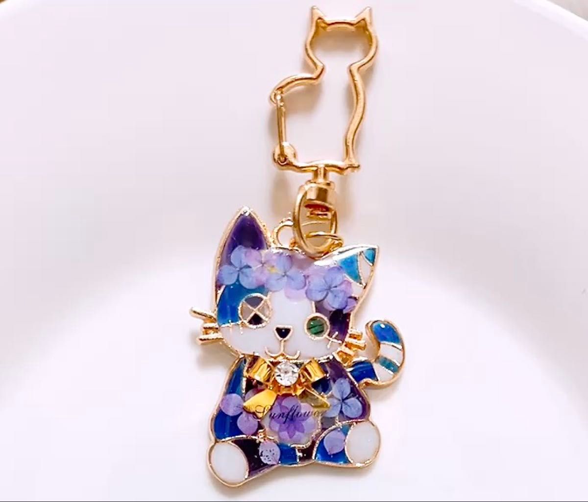 即買い翌日発送◎ 紫陽花 アジサイ つぎはぎ猫 バッグチャーム キーホルダー 値下げ質問不可