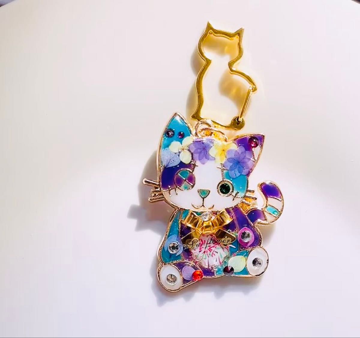 即買い翌日発送◎ 紫陽花と花火、物語をまとうつぎはぎ猫 バッグチャーム 値下げ不可
