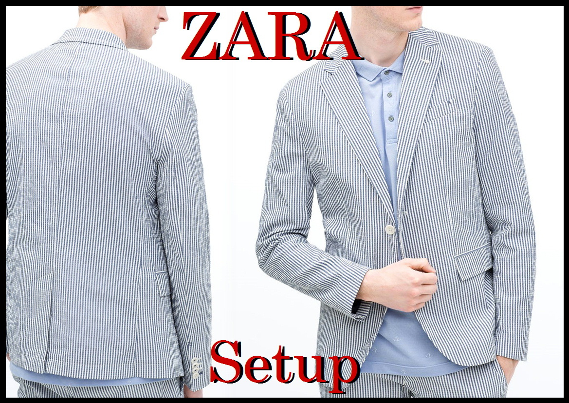 正規品 ZARA 完売 セットアップ シアサッカー柄 ストライプ 上下セット ザラ 白紺 メンズ M L_画像4