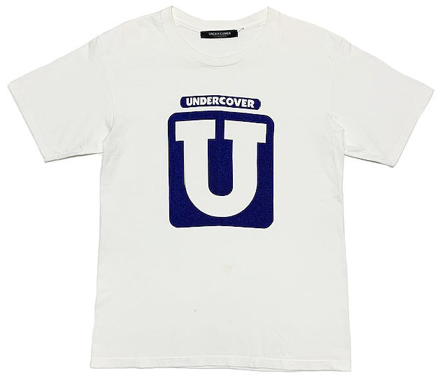 国内正規品■UNDERCOVER(アンダーカバー) 初期90s ヴィンテージ Uロゴ 染み込み 手刷りプリント 半袖Tシャツ F ホワイト白青