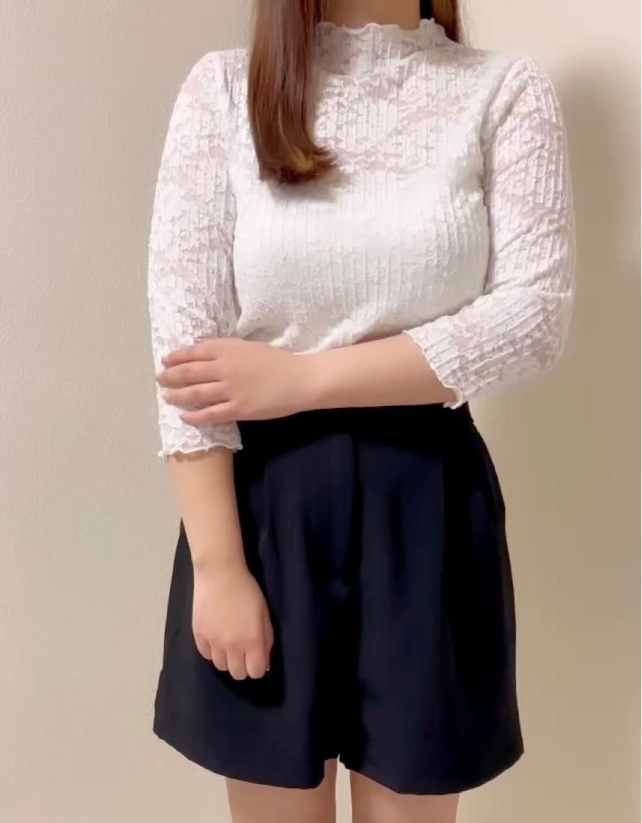 GU カットソー 白 トップス レース ブラウス ホワイト