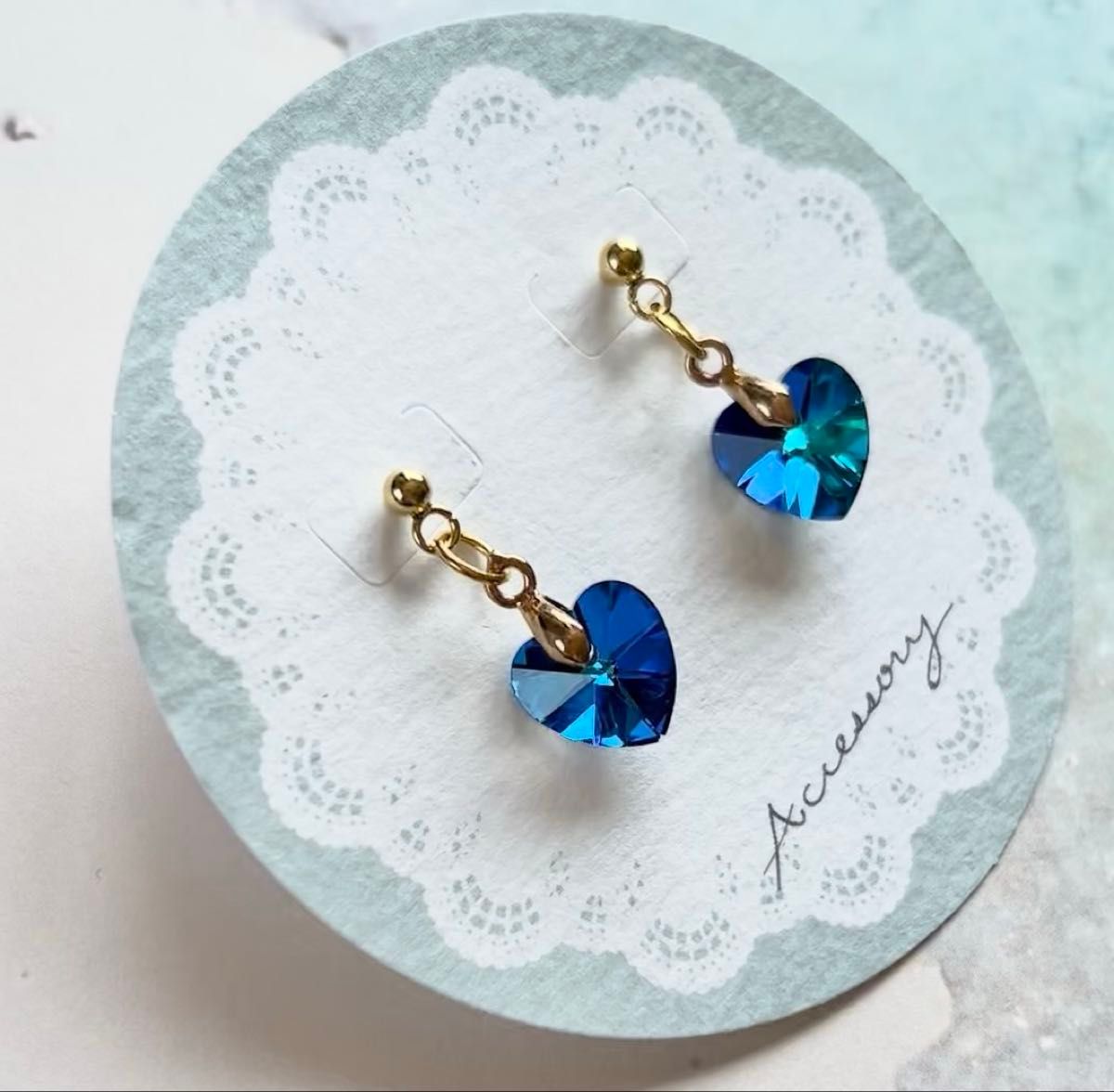 ハンドメイド ピアス ハート オーロラ