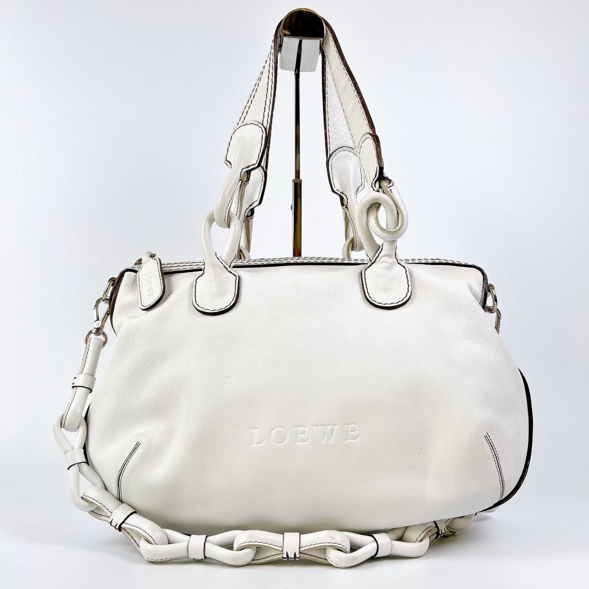 美品 LOEWE ロエベ レザー 2WAYハンドバッグ ミニボストン アナグラム