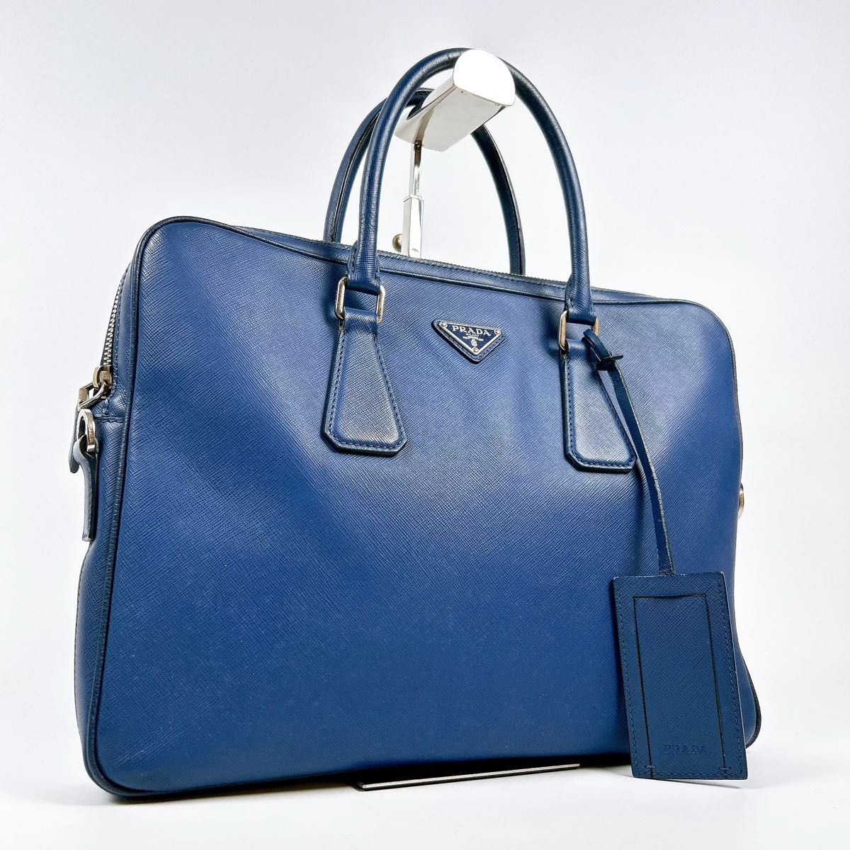 美品 PRADA プラダ ビジネスバッグ ブリーフケース サフィアーノ レザー プレート