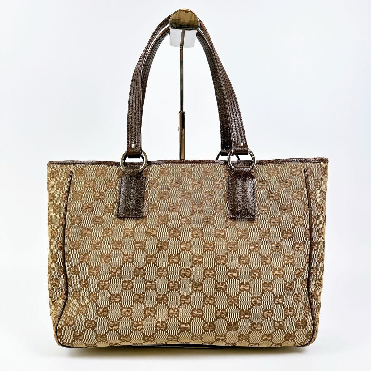 美品 GUCCI グッチ GG キャンバス トートバッグ レザー ハンドバッグ