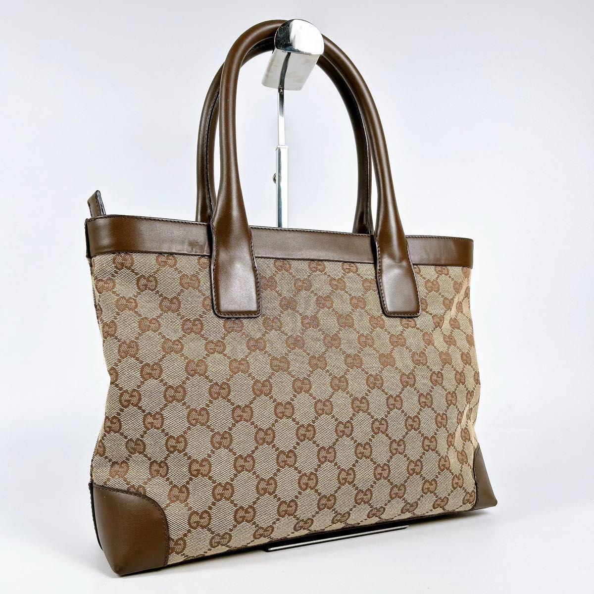 極美品 GUCCI グッチ GGキャンバス レザー ハンドバッグ トートバッグ 213048【A4・PC収納可能】