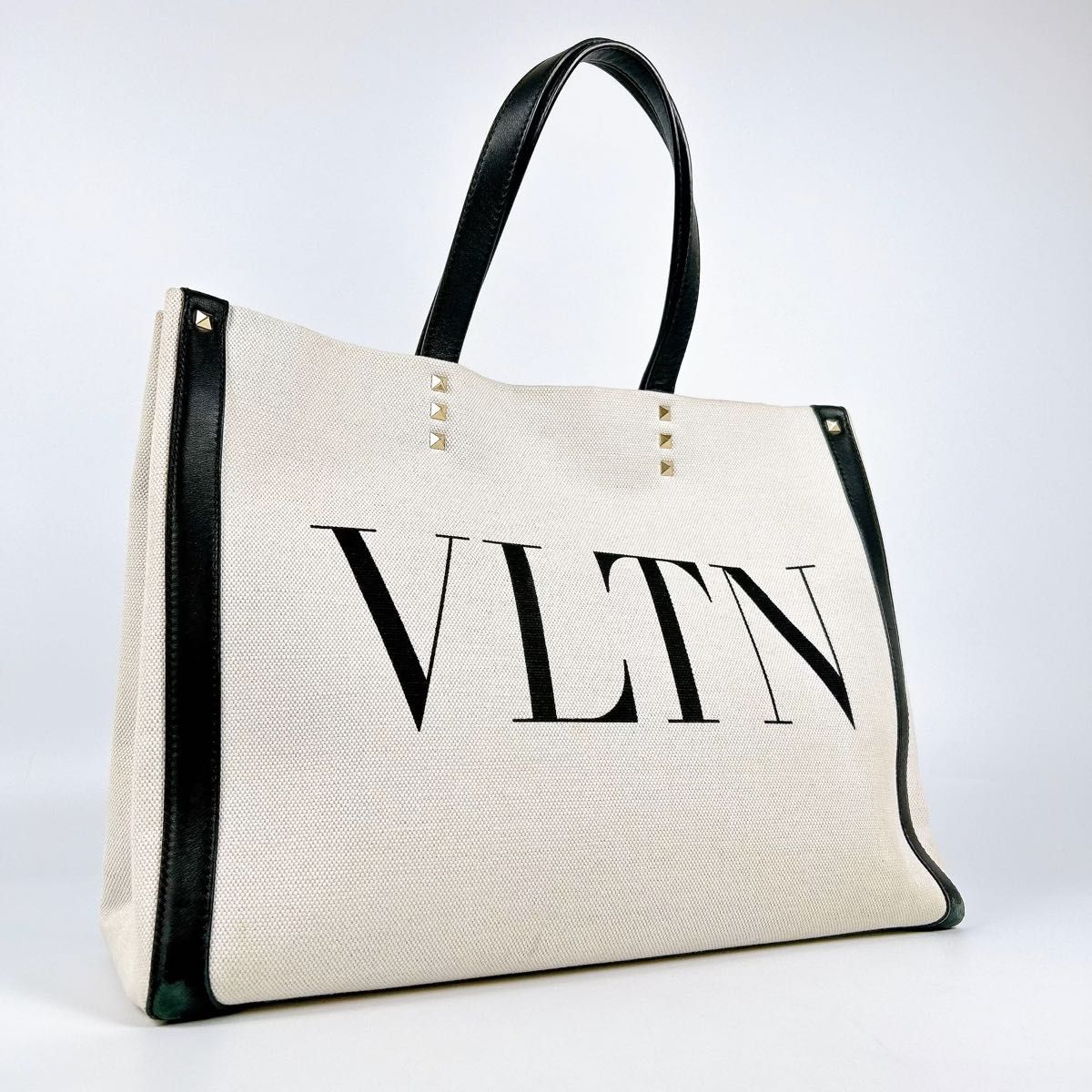 美品 VALENTINO バレンティノ VLTN キャンバス トートバッグ A4 ミニボストン レザー