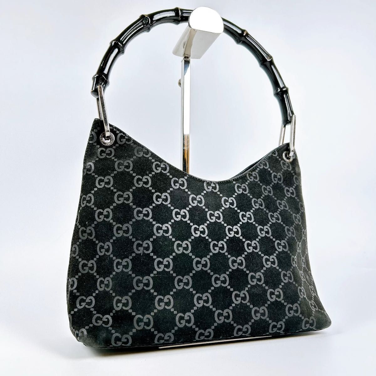 【外装美品】GUCCI グッチ バンブー スエード GG キャンバス ワンショルダーバッグ ハンドバッグ