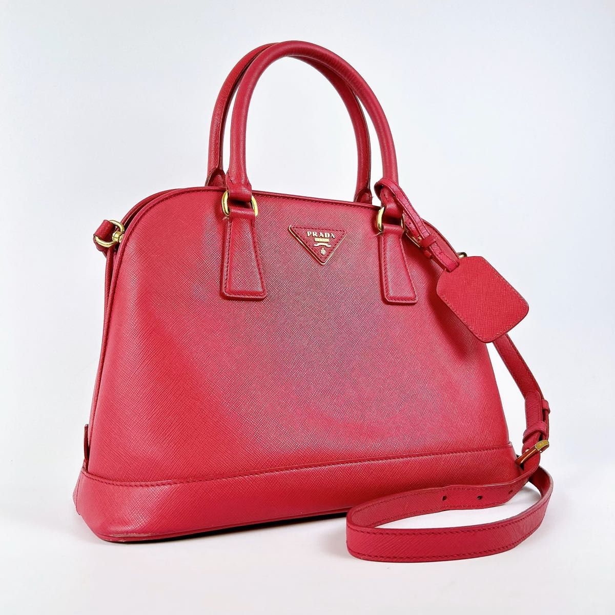 極美品 PRADA プラダ サフィアーノ レザー 2WAY ハンドバッグ ショルダー バッグ 三角プレート