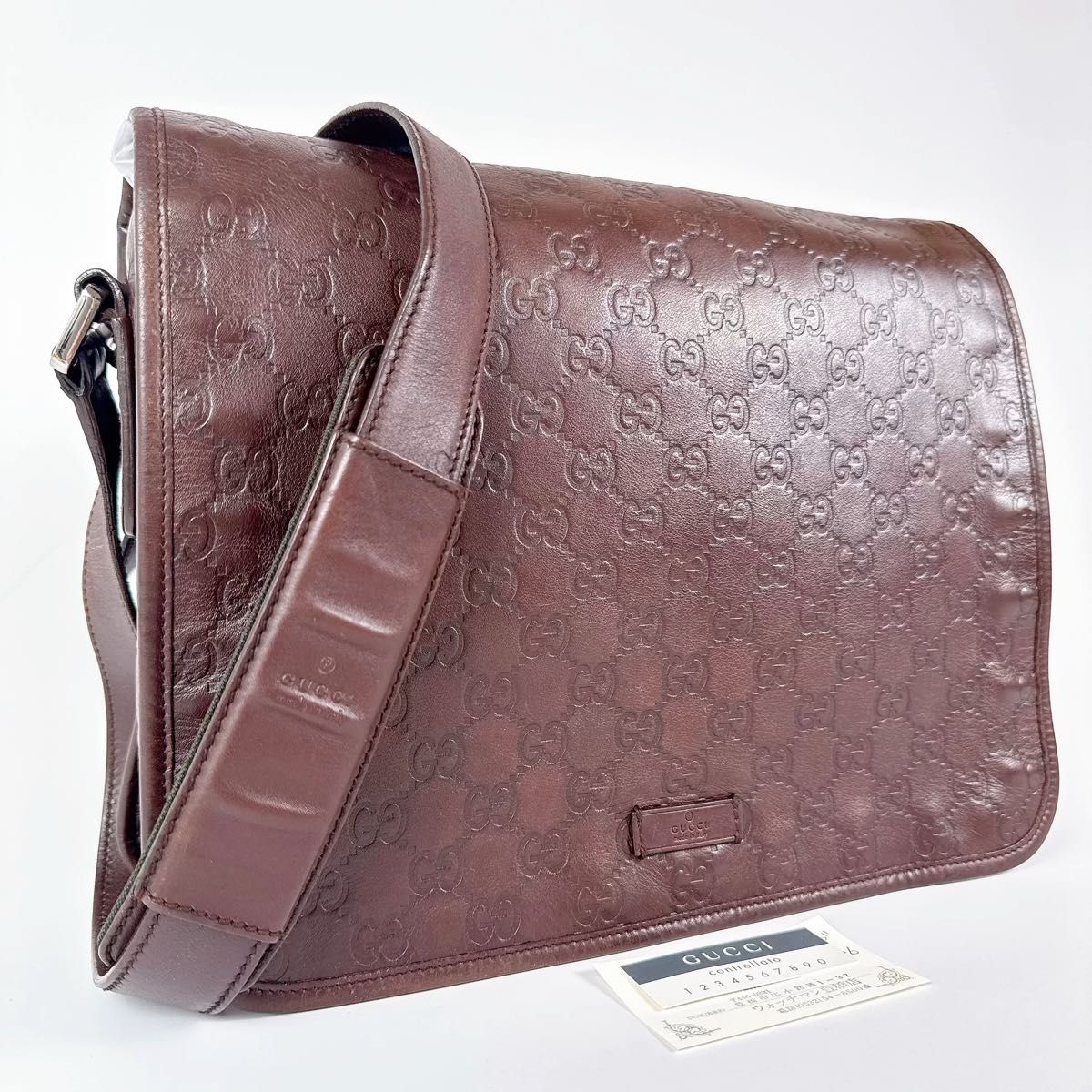 GUCCI グッチ GG シマ レザー メッセンジャー ショルダーバッグ ショッピングバッグ 145844 ヴィンテージ