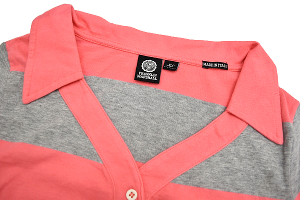 S-8709* free shipping * beautiful goods *FRANKLIN MARSHALL Frank Lynn Marshall * Italy made pink × gray border smooth polo-shirt with short sleeves XS