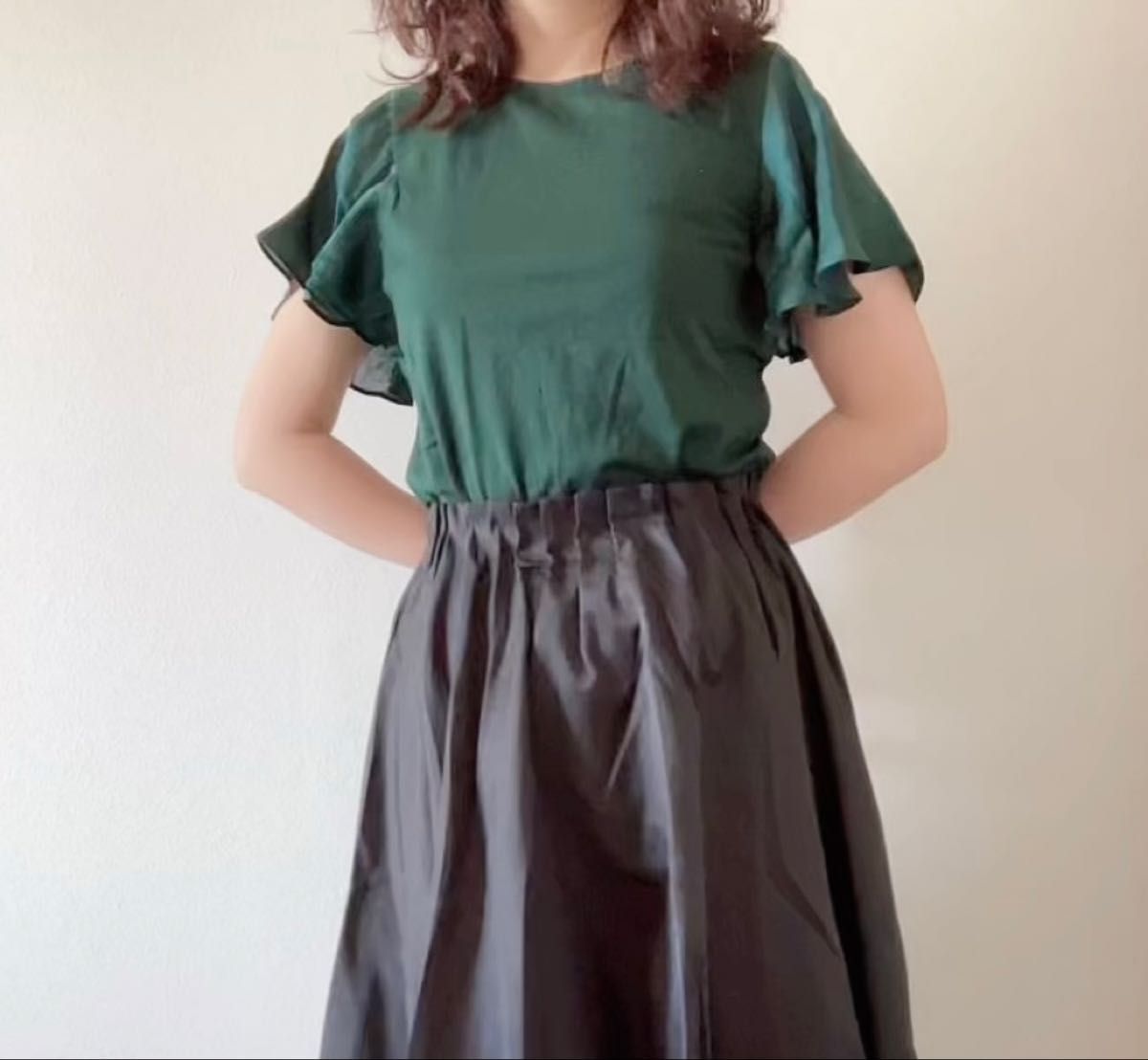 w closet トップス カットソー チュール半袖Tシャツ クルーネック グリーン