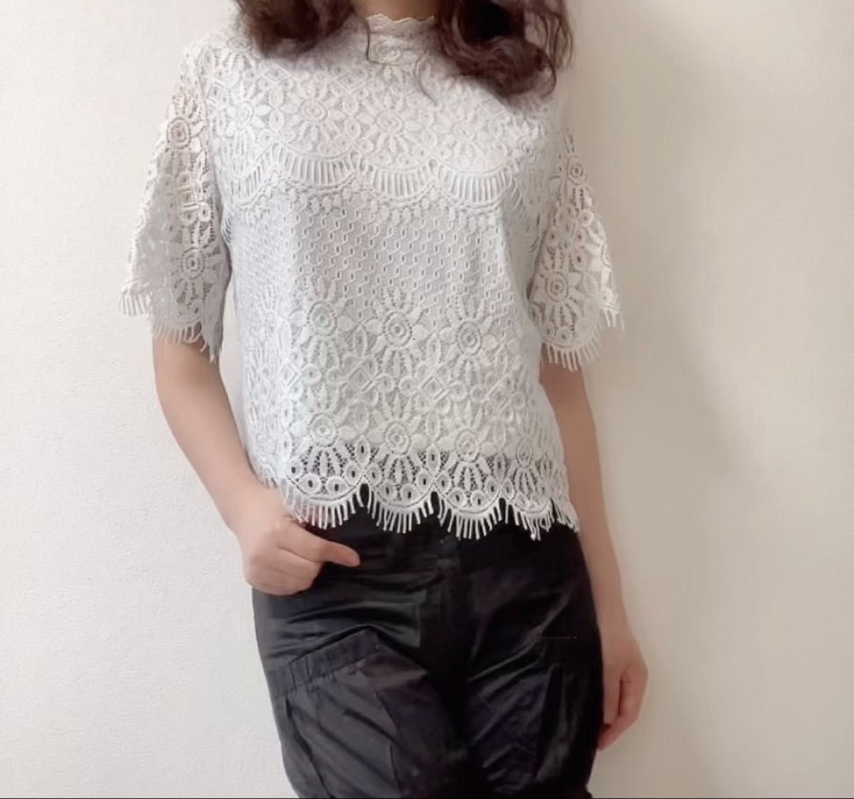 w closet レース ショート丈トップス ブラウス