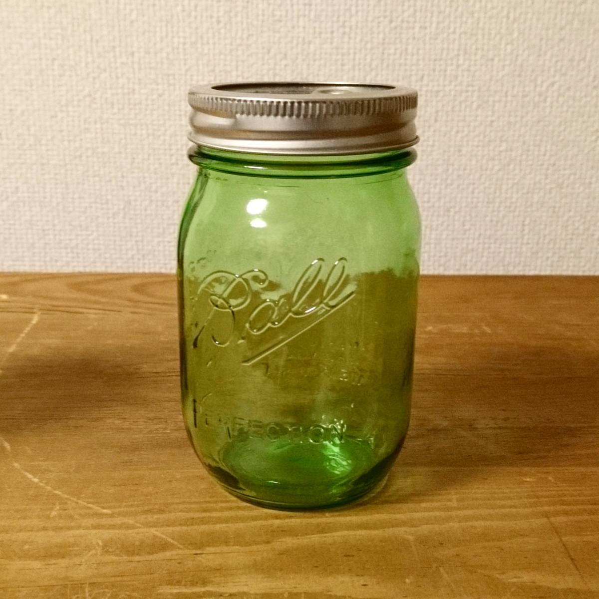 2個セット Ball MasonJar 16oz タンブラー ボール メイソンジャー グラス ガラス ビン 保存容器 ドリンク ボトル USA 限定 グリーン 未使用_画像4