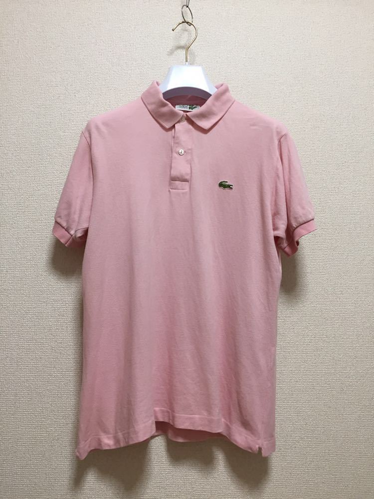 70's フランスラコステ フレンチラコステ CHEMISE LACOSTE ヴィンテージ ポロシャツ 鹿の子地 ポロシャツ フランス製 4 薄いピンク