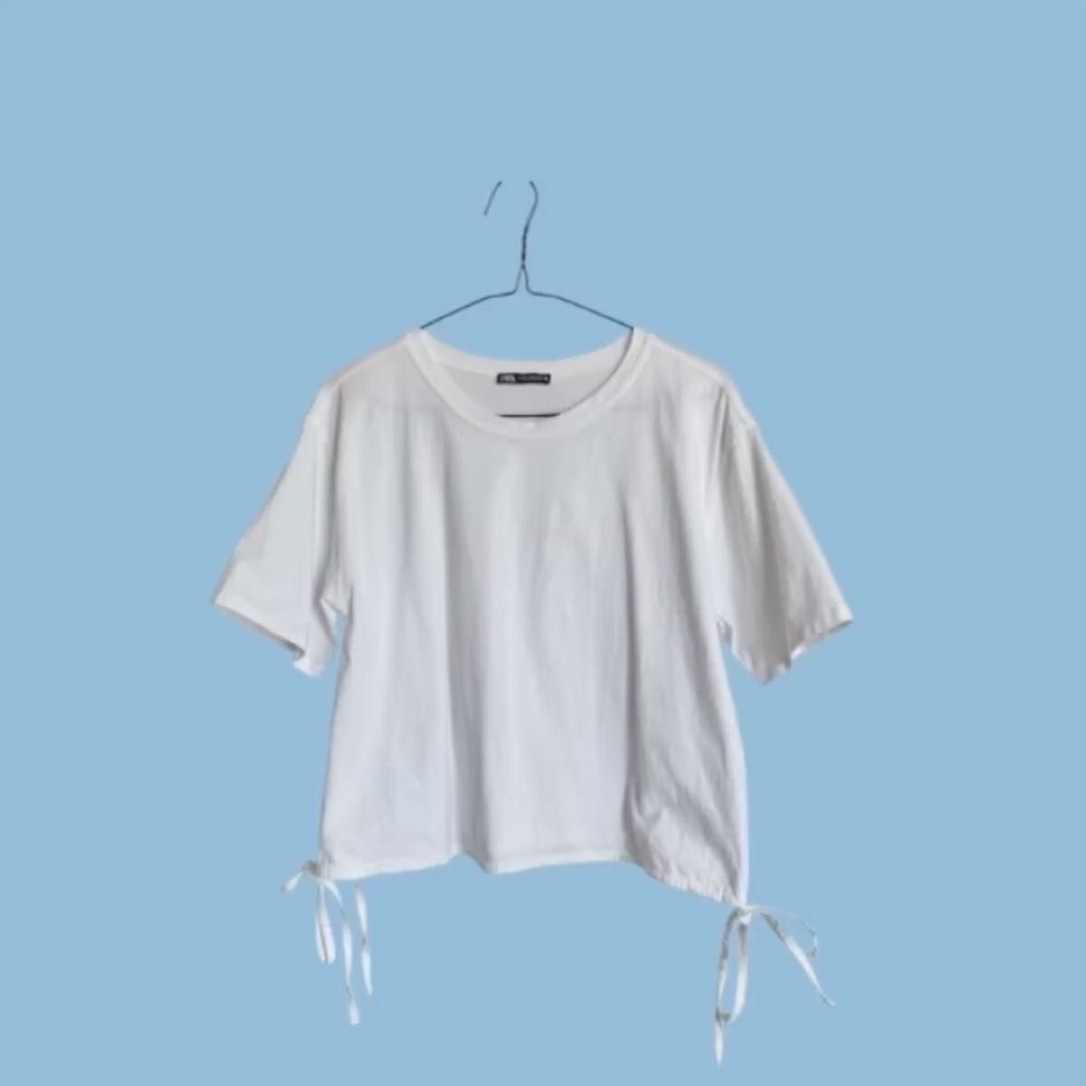 ZARA 裾絞り クロップド 半袖Tシャツ ホワイト M