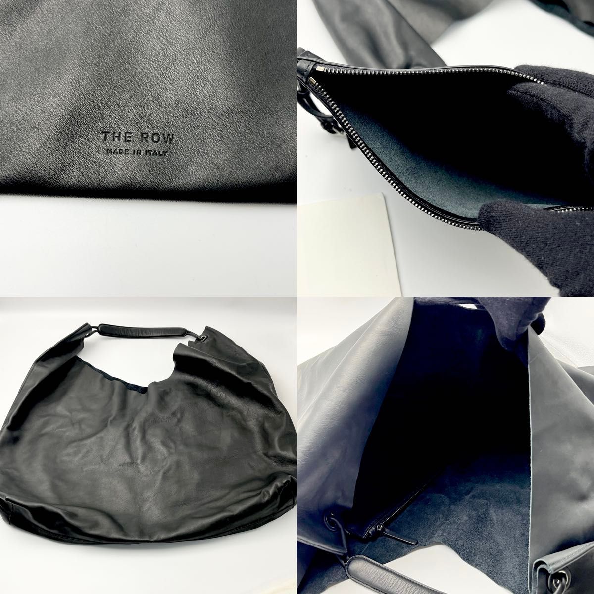 日本完売【The Row】New BINDALE レザーバッグ★ ポーチ ロゴ 定価44万円 極美品 ザ ロウ THE ROW 黒 ホーボー バッグ BINDLE