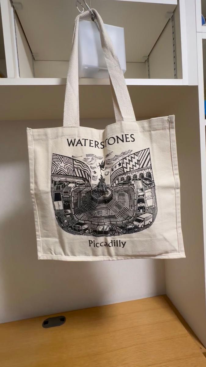 【イギリス 人気書店 WATERSTONES Picadelly コットン トートバッグ マチあり ピカデリーサーカス】