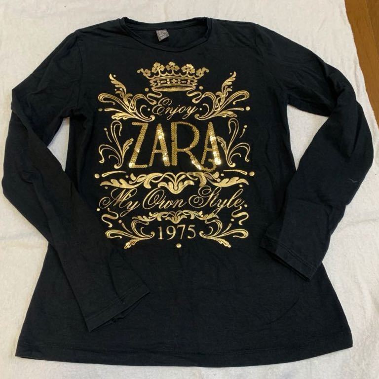 ZARA ザラ キッズ 子供服 長袖 スパンコールロゴ 13-14years 164cm ストレッチ ブラック