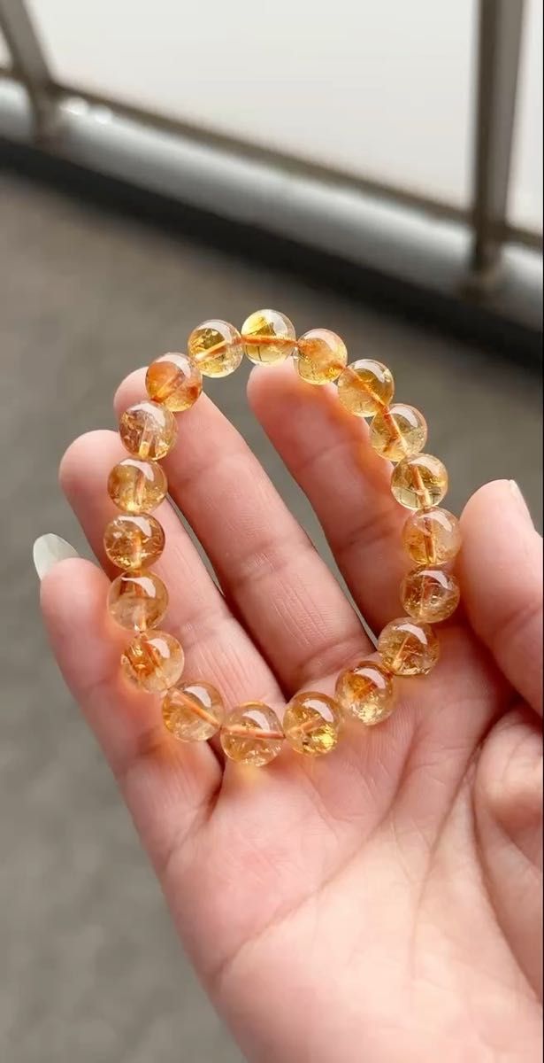 【虹入り】シトリンファントム 天然石パワーストーンブレスレット10mm