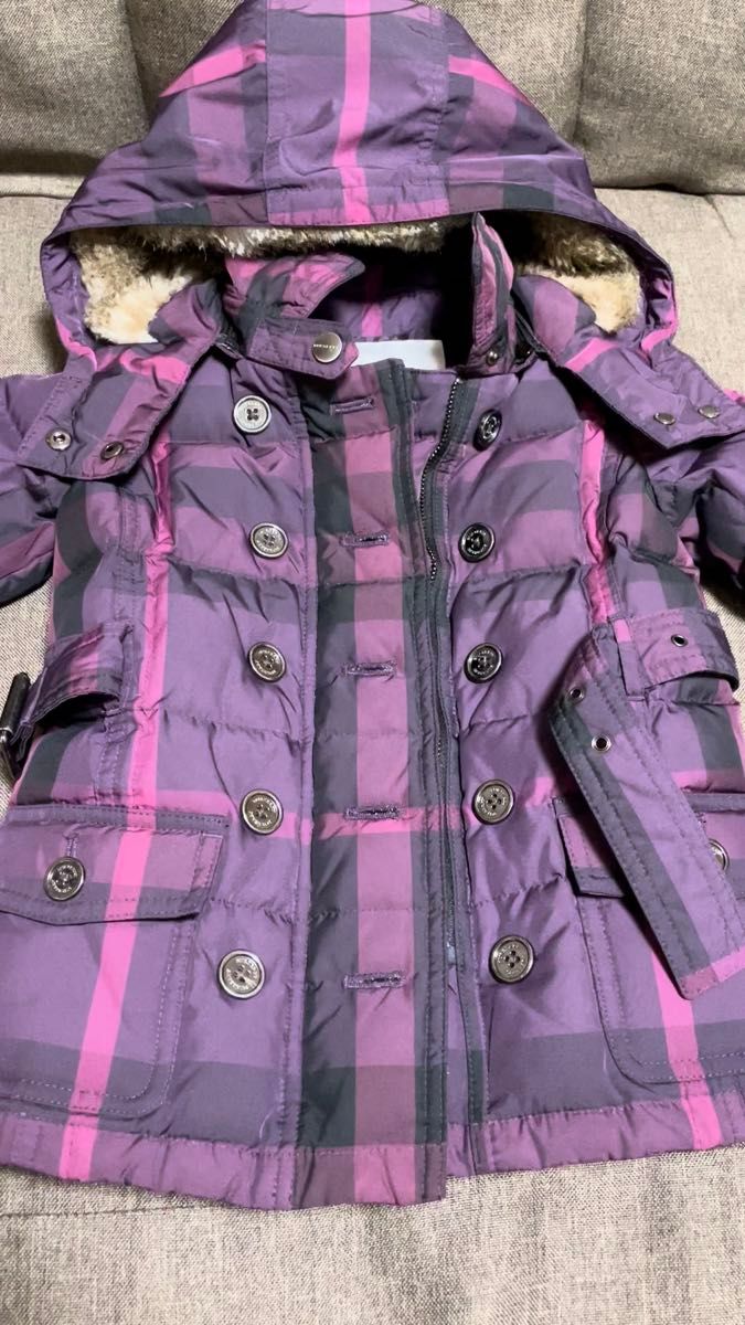 Burberry バーバリー ダウンジャケット コート フード付チェック柄 おしゃれ 2y 92 95 ノバチェック