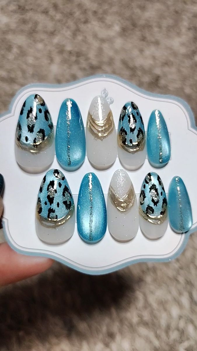 *ブルーマグネットヒョウ柄* ジェルネイルチップ15469現品