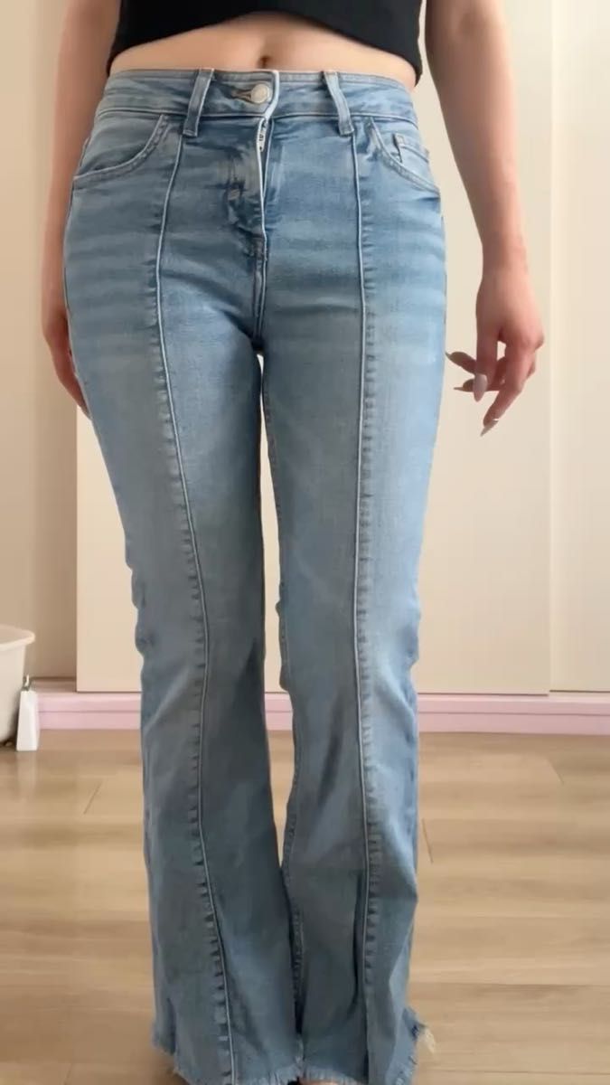 ZARA デニム スキニー パンツ ダメージ スリット デニムパンツ ジーンズ ストレッチ パンツ デニムジーンズ