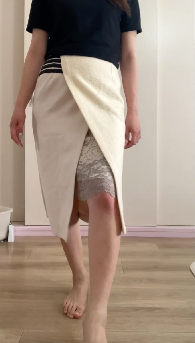 titilate valet スカート タイト 白 レース アシンメトリー ベージュ グレー ラップスカート ロング