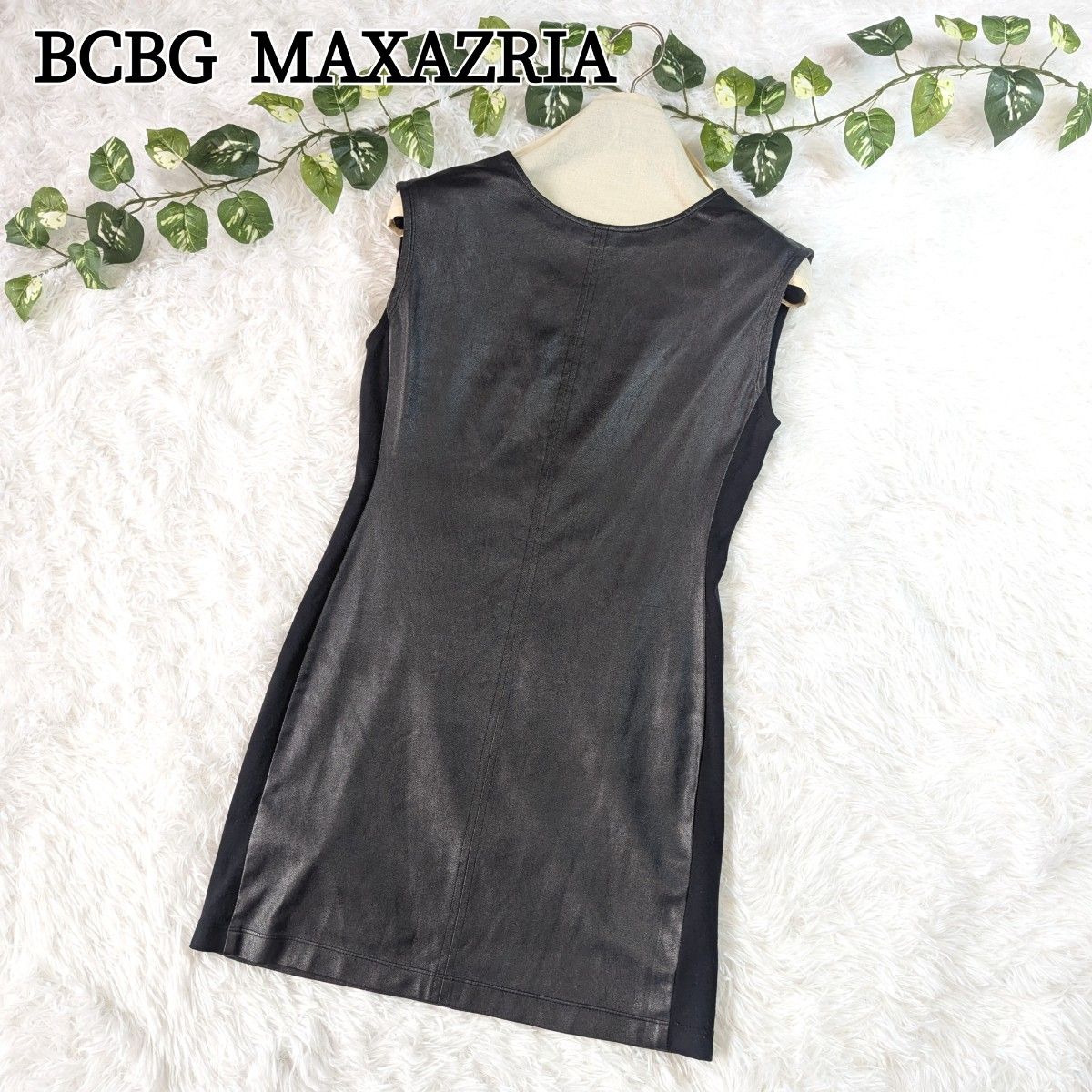 【送料関税込】BCBG MAXAZRIA ワンピース ミニ丈 BCBG MAXAZRIA フェイクレザー ミニワンピース ノースリーブ 黒
