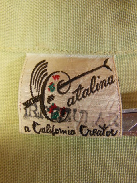 40S 実物スペシャル CATALINA 希少グリーン カモ柄 ハワイアンシャツ/大き目Sサイズ/ほぼM ロカビリー 50S ビンテージ カタリナ_画像5