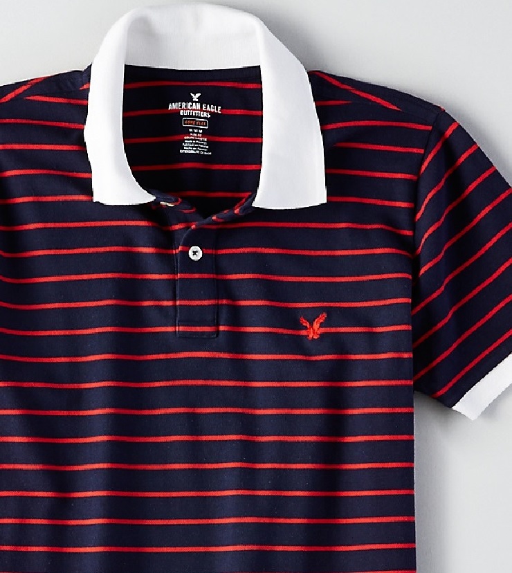 * ラスト * AE アメリカンイーグル AE Striped Polo ポロシャツ M / Navy *_画像2