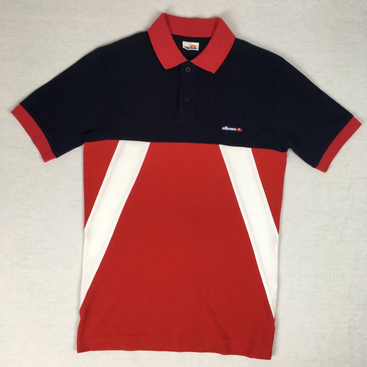 ellesse エレッセ ポロシャツ 鹿の子 日本製 サイズ4 赤/紺/白 半袖シャツ_画像1