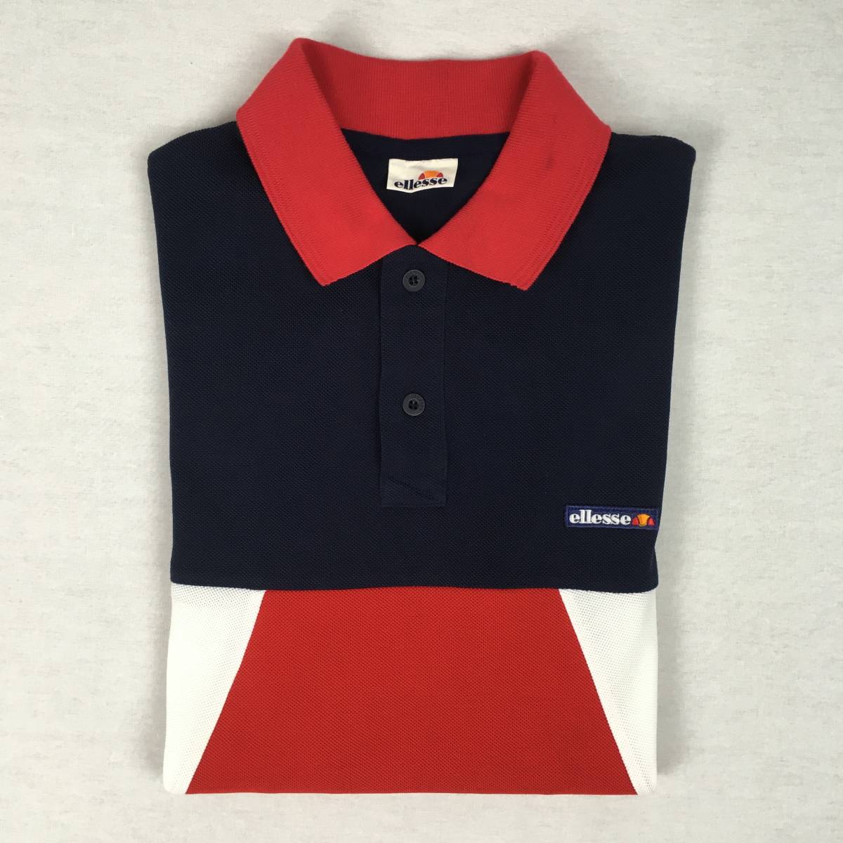 ellesse エレッセ ポロシャツ 鹿の子 日本製 サイズ4 赤/紺/白 半袖シャツ_画像7