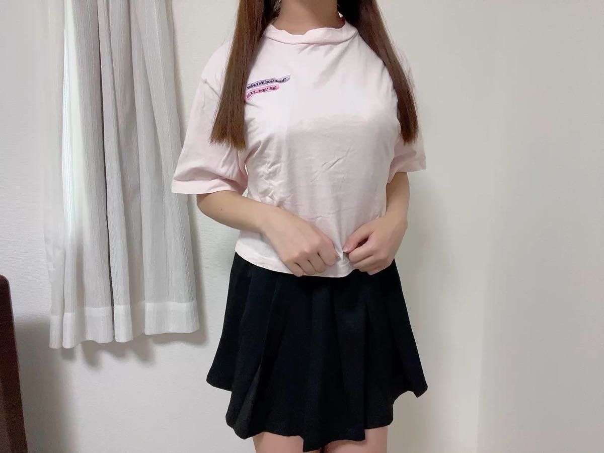 ピンク Tシャツ 丈短め 袖長め かわいい